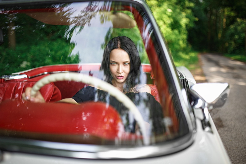 women, leisure activity, young women, casual clothing, beautiful woman, women with cars, day, land vehicle, Denis Petrov, 1080P, sitting, car, motor vehicle
