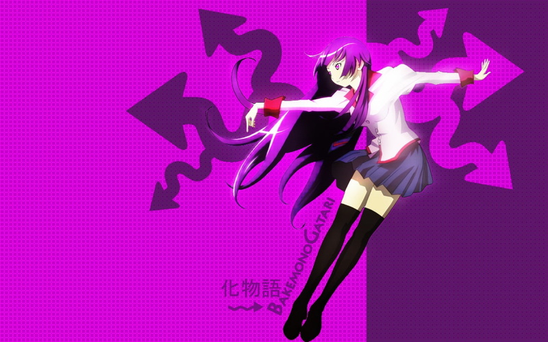 one person, anime girls, Senjougahara Hitagi, full length, adult, hair, violet eyes, 720P, business, technology, purple, connection, digital composite