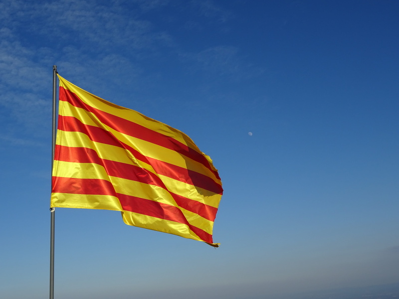 blue, day, beauty in nature, sky, red, environment, yellow, catalonia, Catalan, low angle view, copy space, multi colored, sunlight, nature, striped, no people