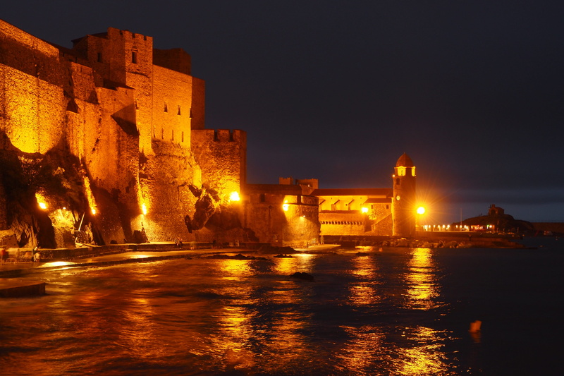 outdoors, mediterranean, side, sea, tower, castle, 4K, history, fishing, port, illuminated, travel, built structure, fort, france, nature, moon, sky, catalan