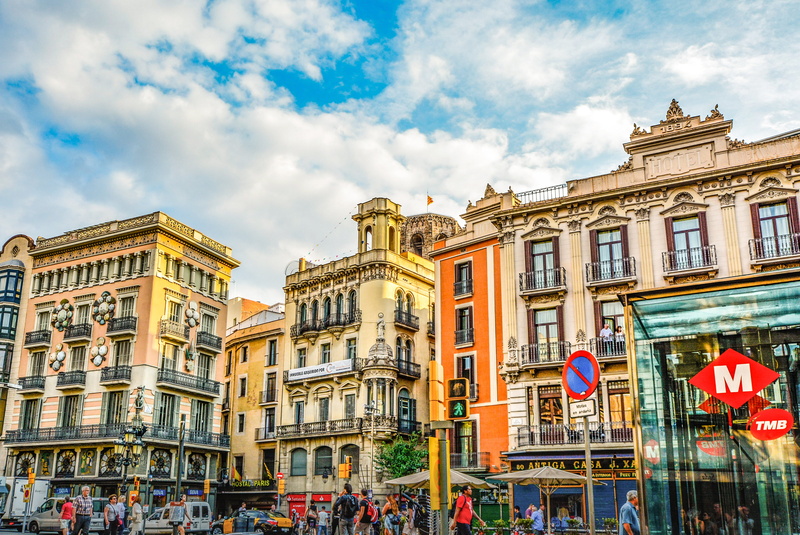 the past, buildings, catalan, travel, colorful, street, spain, outdoors, daytime, building exterior, people, cityscape, near, architecture, city, urban