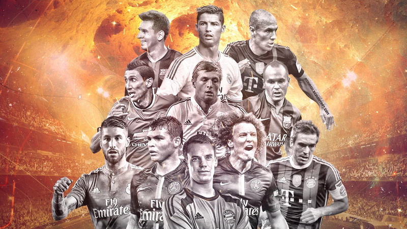 Robben, team of the year 2014-2015, men, Ronaldo, the past, people, Lahm, players, art and craft, Tiago Silva, male likeness, Sergio Ramos, history, famous Place