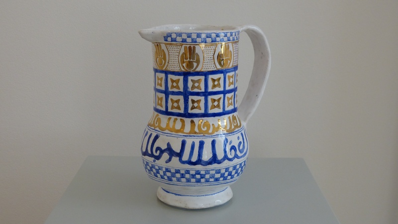container, jar, glass - material, fragile, wall - building feature, krug, mug, blue, painted, pattern, single object, cup, studio shot, water jug, close-up