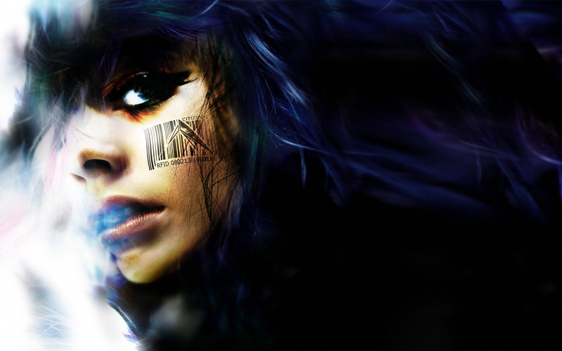 dark, human body part, contemplation, make-up, paint, close-up, fashion, portrait, Machinae Supremacy, adult, beautiful woman, body part, blue hair, beauty
