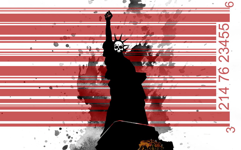 liberty, day, Technology, art and craft, barcode, Statue of Liberty, statue, wall, arms raised, real people, silhouette, Bar Code, standing, one person