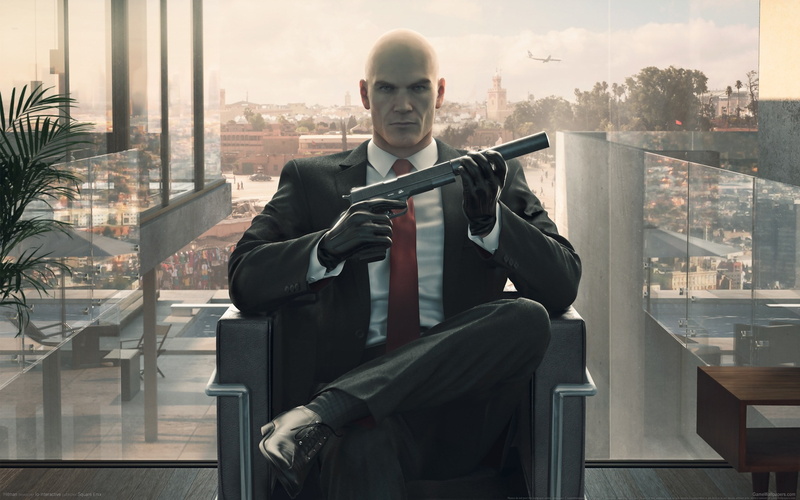 window, business, cityscape, men, building exterior, hitman 2016, one person, day, three quarter length, front view, adult, suit, businessman, males, sitting