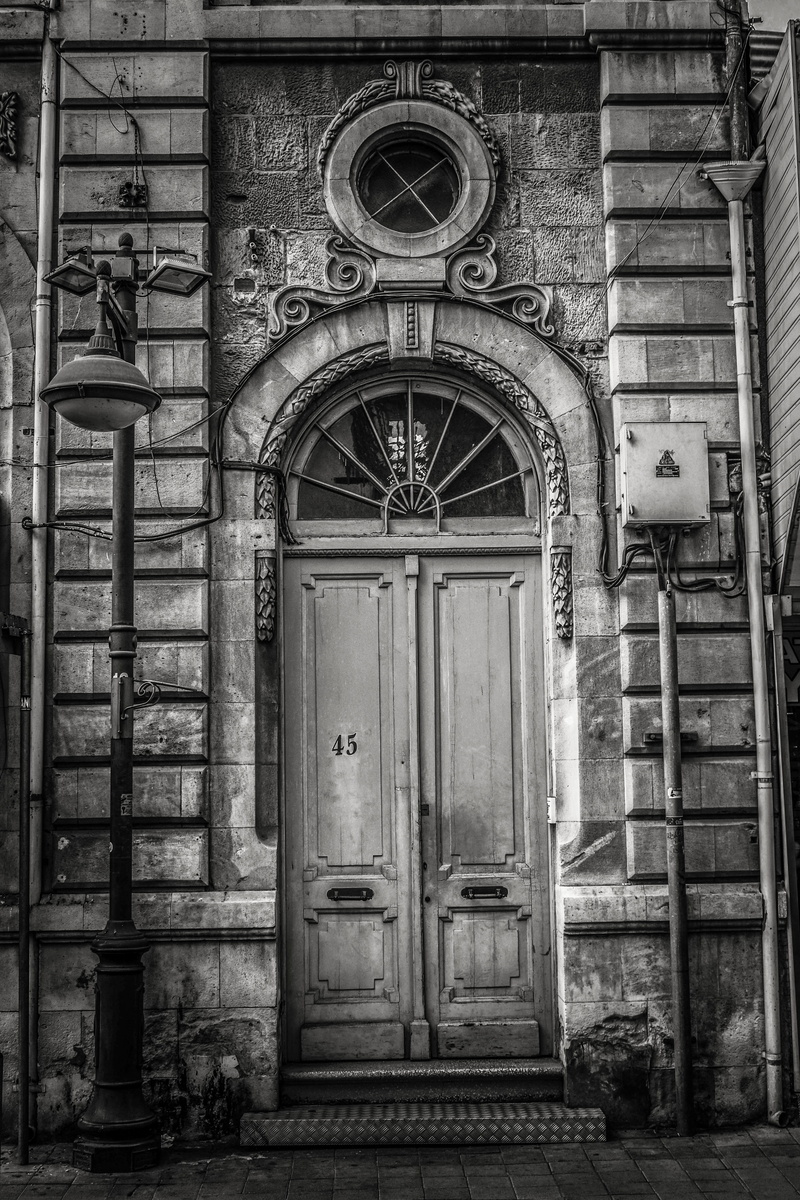 vintage, closed, door, old town, the past, security, limassol, outdoors, black and white, entrance, building exterior, arch, history, cyprus, auto post production filter