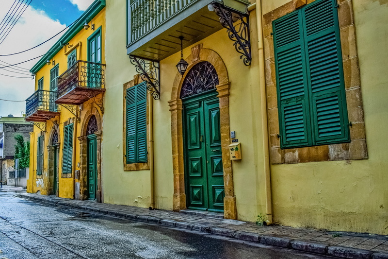 building exterior, outdoors, door, shutter, wall - building feature, neoclassic, no people, house, protection, nicosia, closed, window, street, yellow