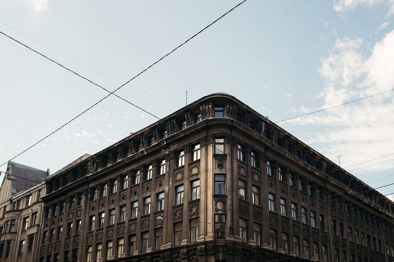 low angle view, in a row, sky, building, residential district, built Structure, Neoclassical architecture, 4K, outdoors, Latvia, architecture and Cityscape