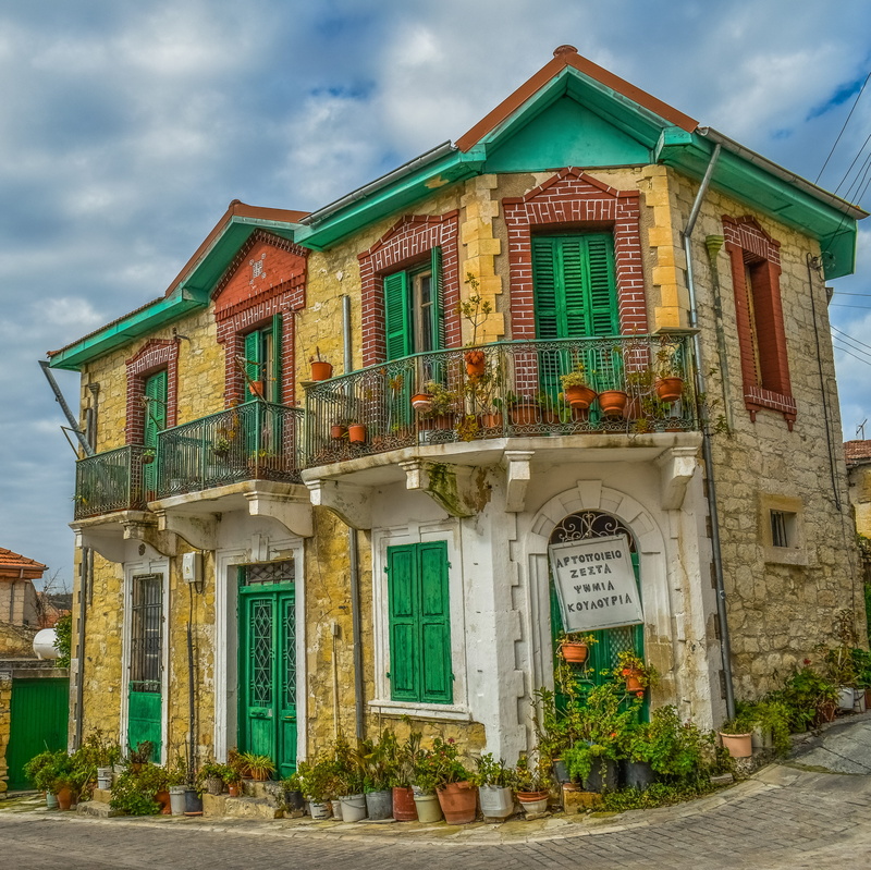 4K, green color, vintage, cloud - sky, day, door, building, built structure, plant, low angle view, house, outdoors, cyprus, troodos, old, no people, facade