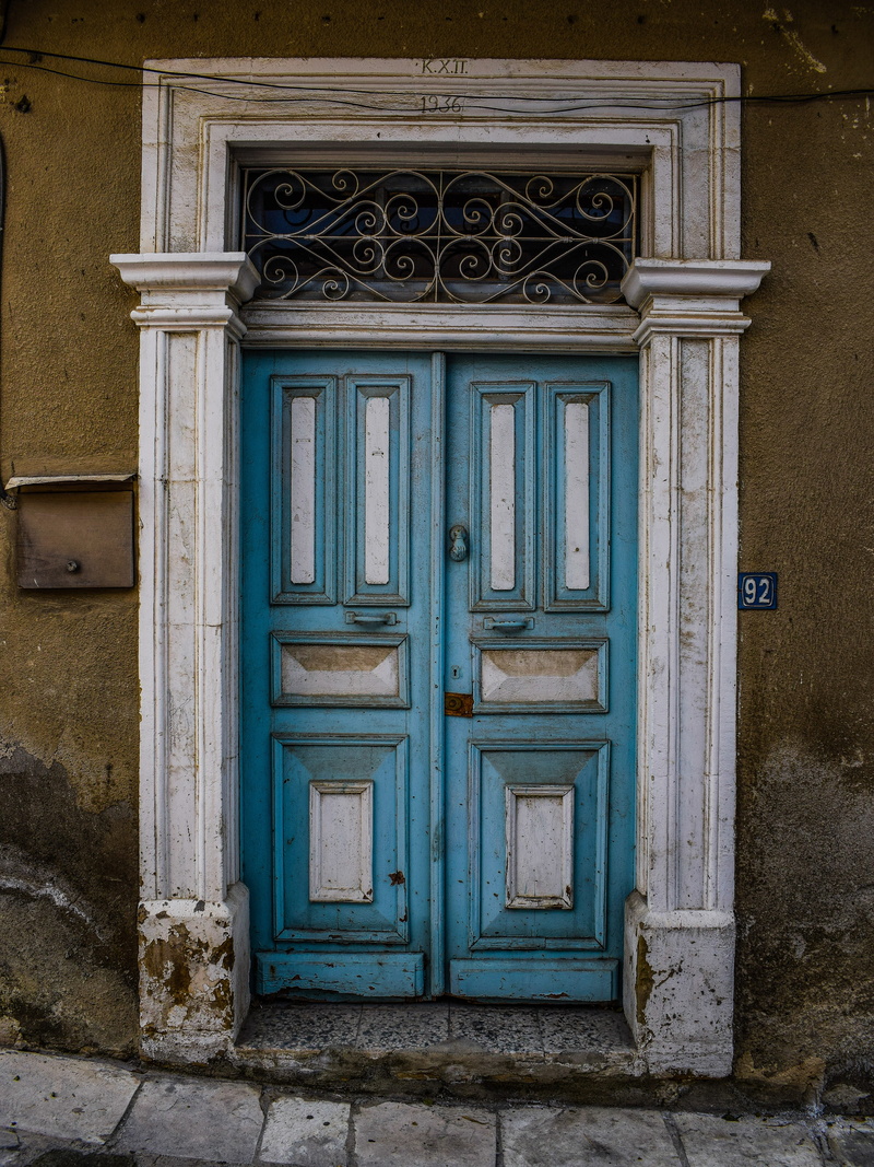 aged, weathered, front door, outdoors, blue, entrance, doorway, architecture, no people, protection, day, cyprus, security, exterior, building exterior