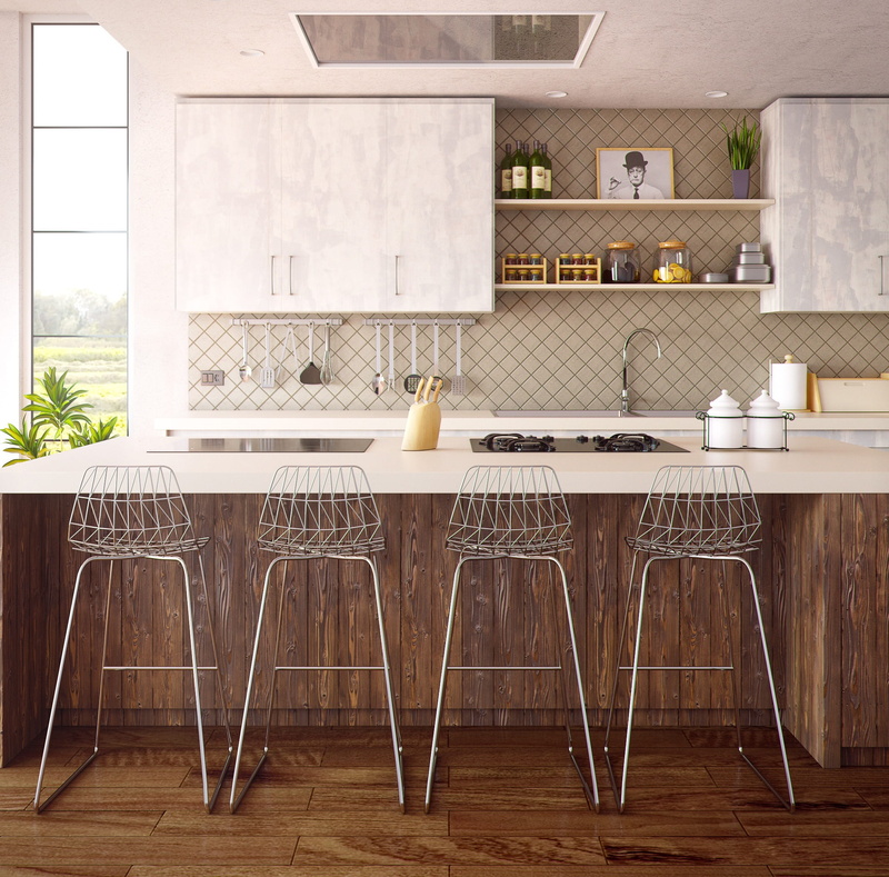 interior, four, architecture, wood - material, apartment, setting, gray, home interior, flooring, corona, bar, seat, domestic room, chair, kitchen, window