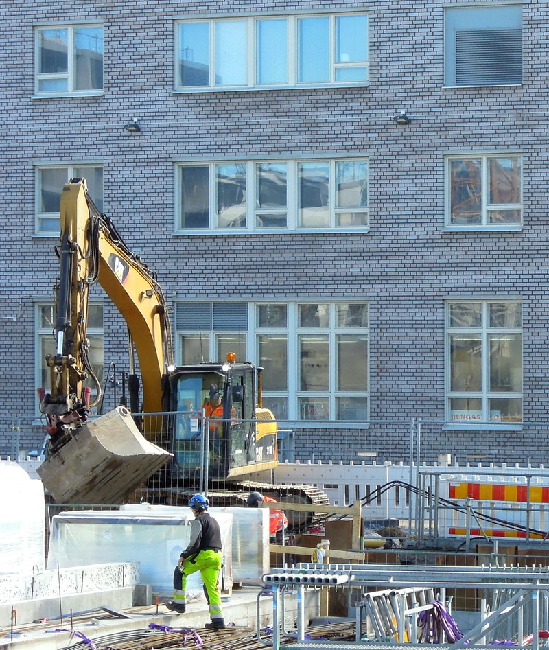 building exterior, block of flats, machine, workman, group of people, building, 1080P, helsinki, raise, crane, transportation, to build a, city, blue