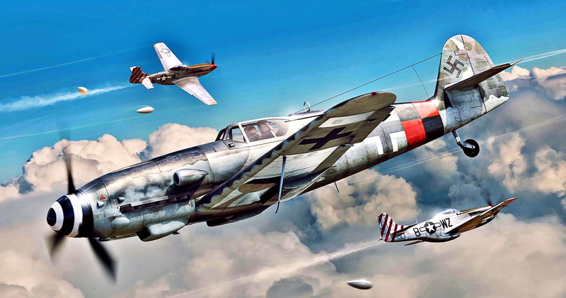 March-April 1945, 1./KG(J)6, external fuel tank, 308th FS, P-51D, 2K, combat aircraft, 31st FG, Bf.109G-10