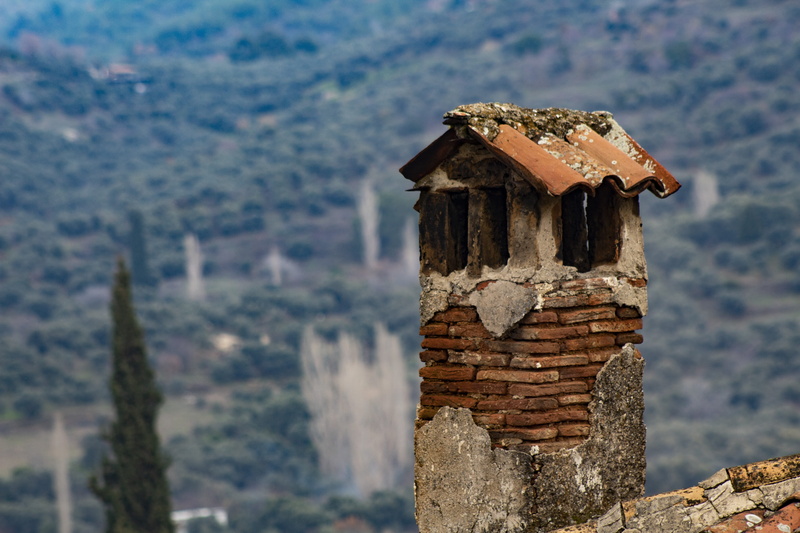 sky, no people, mountain, door, chimney, feature, wood - material, land, old, nature, damaged, family, window, day, birdhouse, symbol, 5K, outdoors, architecture