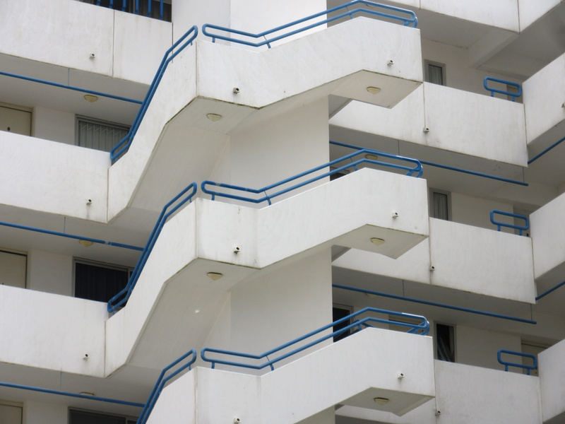 day, design, pattern, window, stairs, repetition, 4K, residential district, building, no people, apartment, railing, steps and staircases, full frame