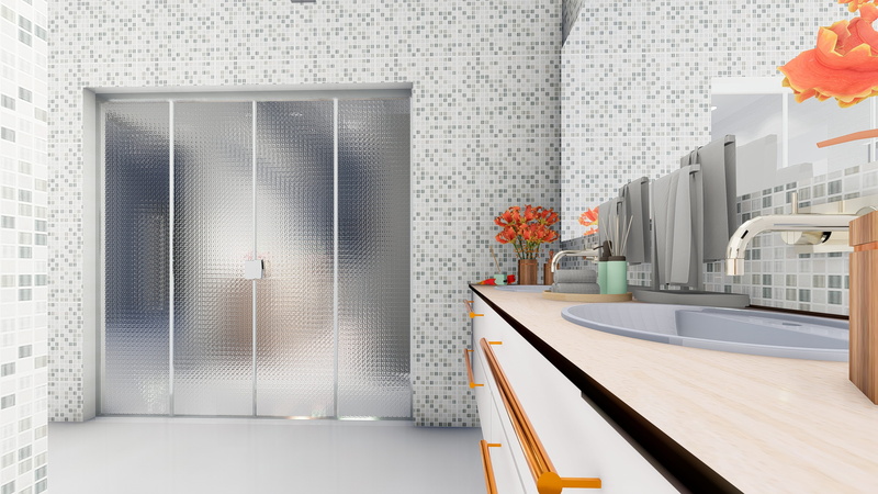 rendering, interior, clean, chrome, built structure, design, lighting, modern, flowers, sanitary, scenario, no people, towel, apartment, 3d modeling, sketchup