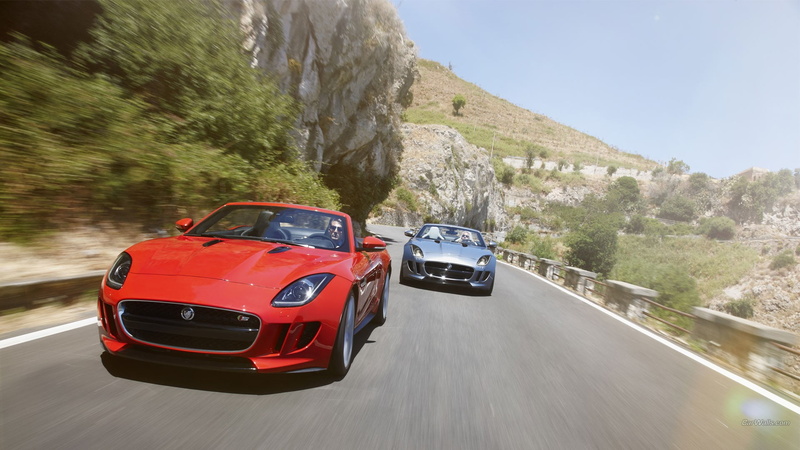 1080P, mode of transportation, nature, gray, red cars, transportation, Jaguar F-Type, outdoors, car, red, day, mountain, vehicle, land vehicle, motor vehicle