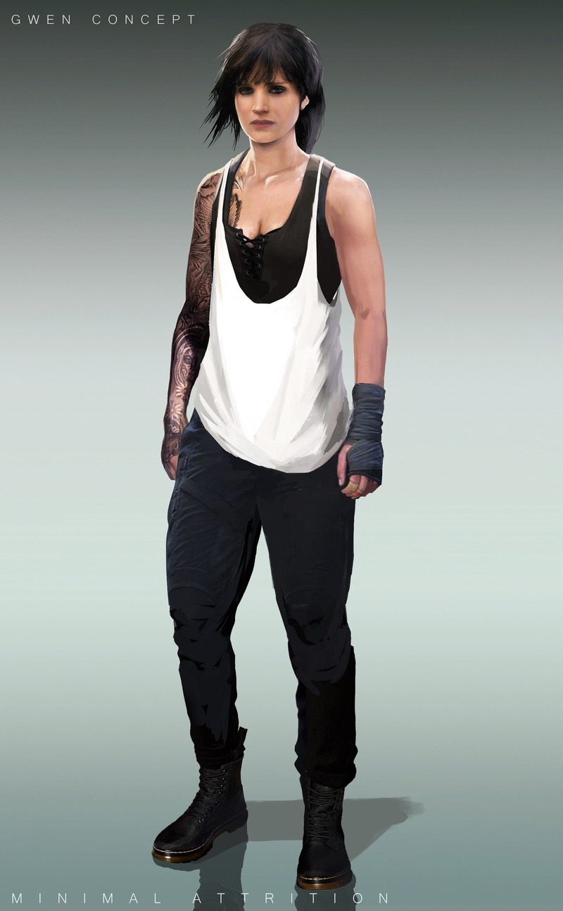 digital painting, short hair, artwork, simple background, dark hair, ArtStation, women, standing, 2K, tattoo, David Paget, digital art, tattoo sleeve