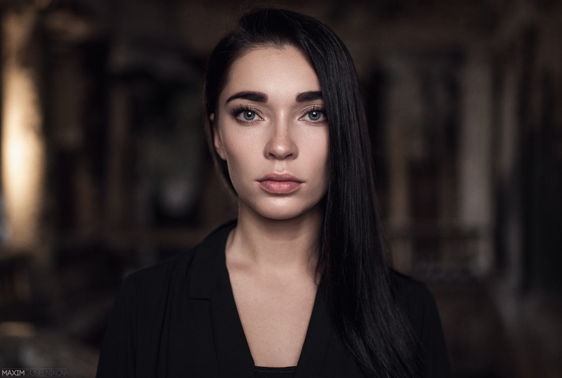 blue eyes, dark hair, 1080P, brunette, women, face, Maxim Guselnikov