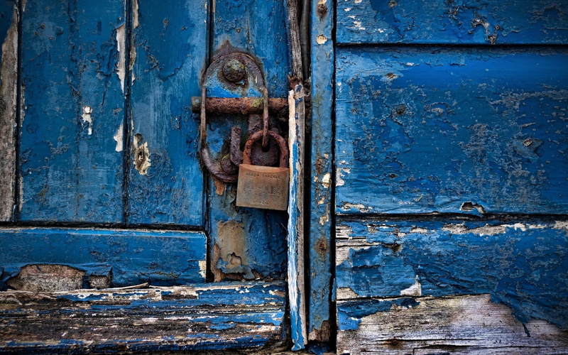 ruined, latch, deterioration, abandoned, weathered, day, 1080P, closed, security, wood, entrance, door, lock, wood - material, metal, blue, obsolete, lockers
