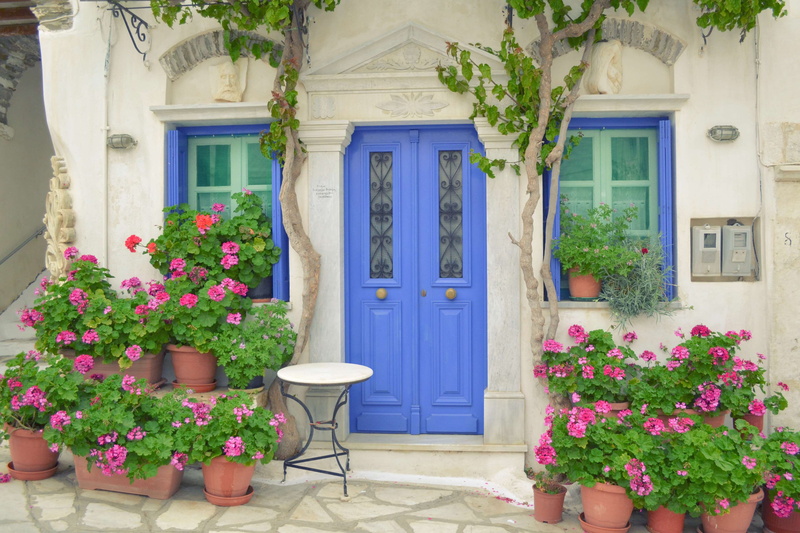 entrance, 4K, pyrgos, seat, tinos, house with flowers in front, colorful, beauty in nature, building, pink color, built structure, plant, nature, growth