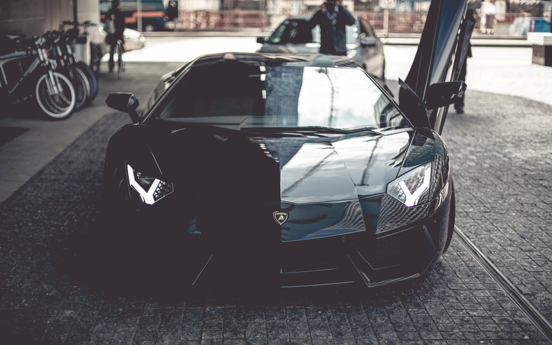 Opened, Lamborghini, Door, aventador, Supercar, View, Front, 2K, Black