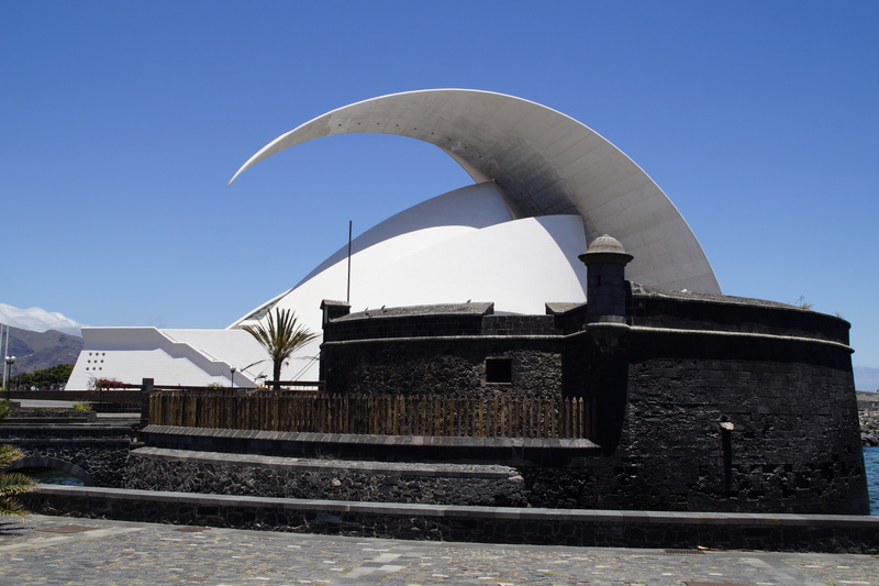 clear sky, defense system, building, transportation, built structure, concrete, santa cruz, arch, music, sunny, roof top, defense, day, fort, travel, old and new