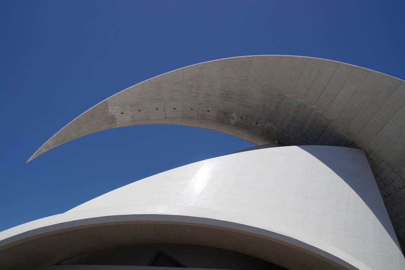 outdoors, travel, day, white, opera, sickle-shaped, opera house, tenerife, no people, music, low angle view, avant-garde, city, architecture, canary islands