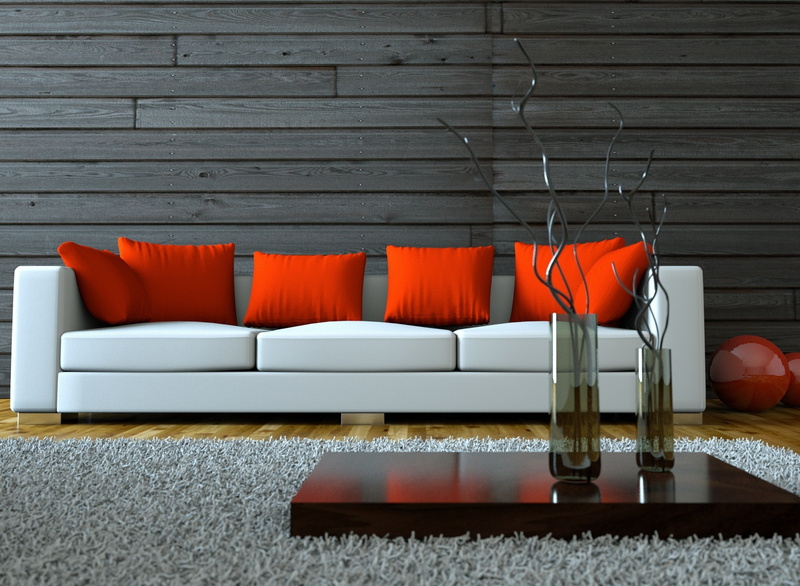 red, sofa, stylish, white, 2K, vase, pillow, design, home