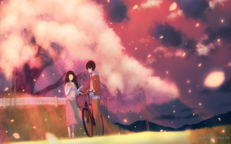 Chitanda Eru, cherry blossom, Hyouka, 1080P, anime, Oreki Houtarou