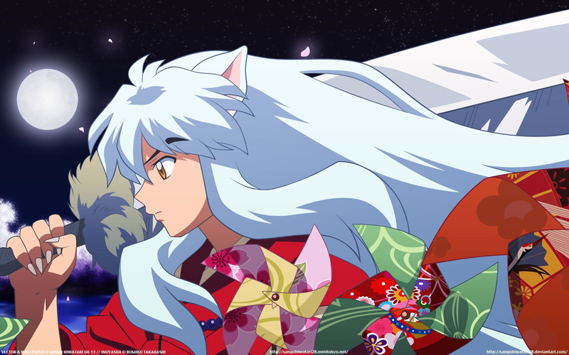 sky, blue, flag, low angle view, patriotism, moon, InuYasha (Character), 1080P, Anime, day, no people, outdoors, art and craft, multi colored, shape, InuYasha