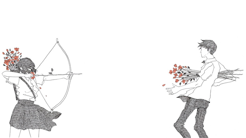 bow, flowers, 1080P, monochrome, Arrow, love