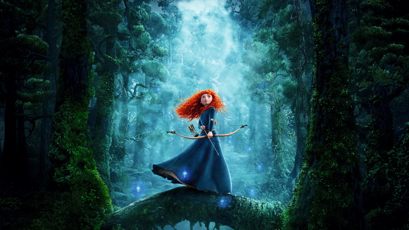 red, arrow, girl, bow, merida, 8K, forest, brave