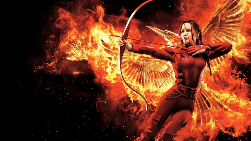 The Hunger Games, Wings, Phoenix, Jennifer Lawrence, The Hunger Games: Mockingjay - Part 2, Katniss Everdeen, Bow, Fire, 1080P, Flame