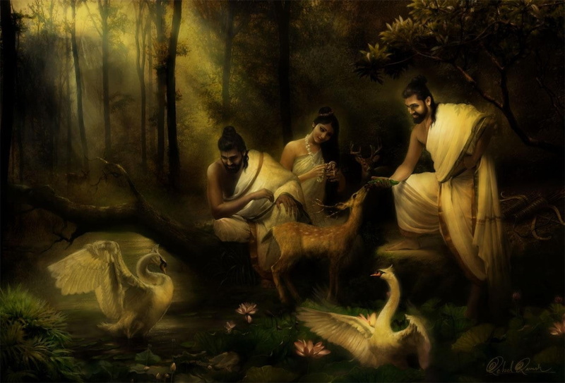 Stream, 720P, India, Lord Rama, Deer, Lotus Flowers, bow, religion, birds, arrows, Swan, Trees, Glowing