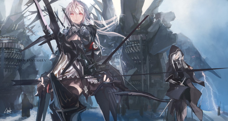 bow, 1080P, anime girls, digital art, Pixiv Fantasia V, artwork, Arrow