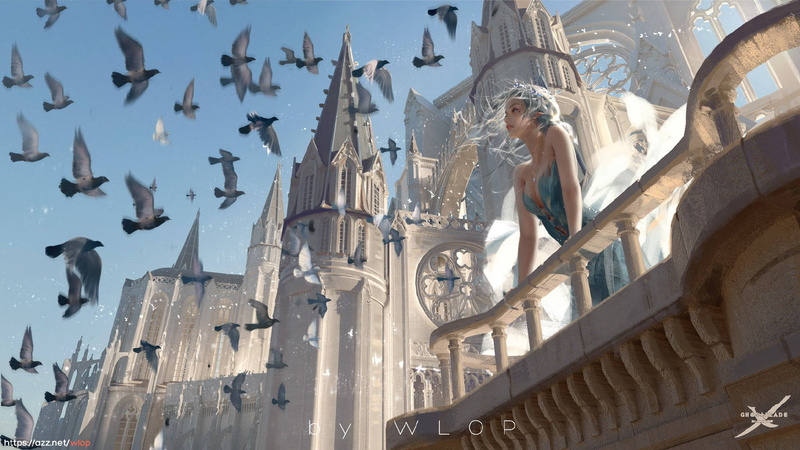 birds, WLOP, anime girls, Ghost + Blade, 720P