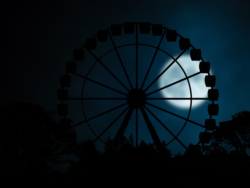 sky, shape, still, folk festival, plant, ferris, over, leisure, from, ghosts, building exterior, Ferris wheel, gloomy, district, ghost town, circle, moonlight