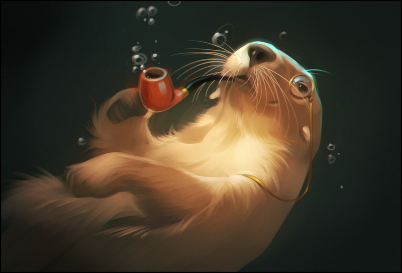 otter, 1080P, art, tube, water, monocle, bubbles