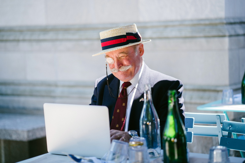 5K, elderly, wireless technology, person, tie, senior adult, remote work, facial hair, one person, hat, wear, senior men, coffee shop, connection, daylight