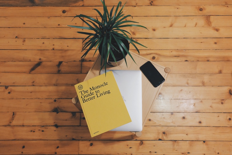 book, high angle view, technology, still life, indoors, communication, wood, beside, wooden, western script, cell phone, table, potted, growth, smartphone