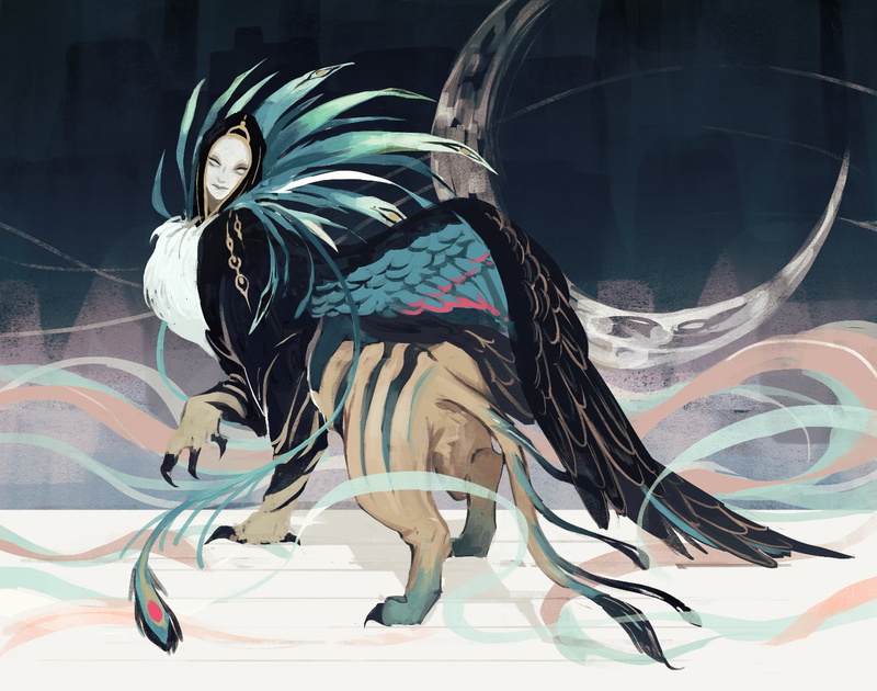 anime, creature, 720P, Pixiv Fantasia, fantasy art, Chimera, anime girls, sphinx