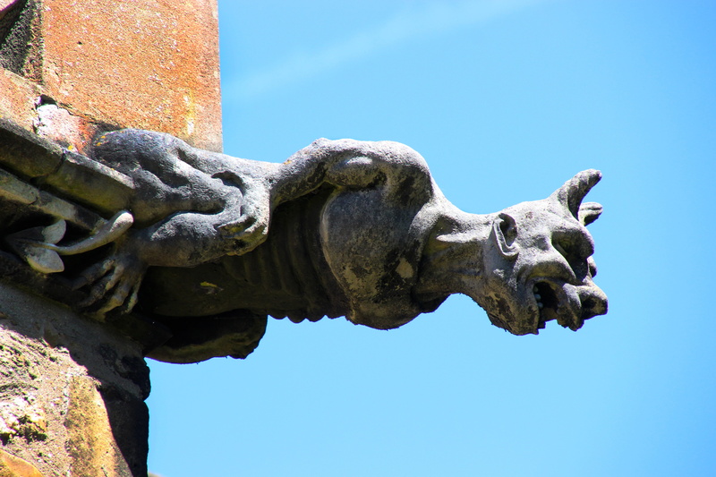low angle view, cathedral, tourism, religion, nature, historic, landmark, chimera, sculpture, attraction, history, architecture, famous, gargoyle, sky