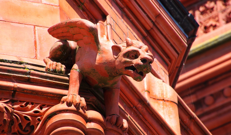 no people, ancient, gargoyle, culture, day, beast, building exterior, grotesque, mythology, history, cathedral, place of worship, building, chimera, mythological
