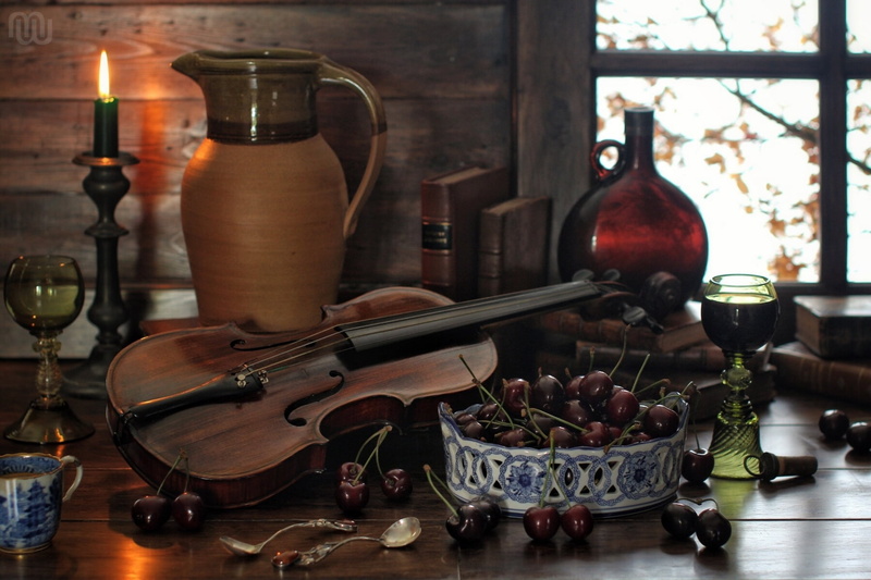 large group of objects, glasses, spoon, berries, indoors, candle, books, pitcher, bottle, fruit, variation, glass - material, container, table, 1080P