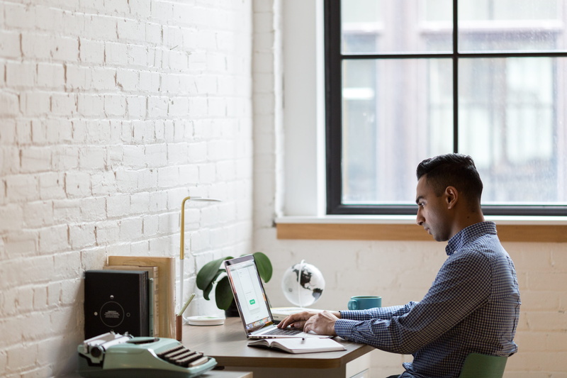 technology, sitting, working, men, indoors, desk, business, window, table, typewriter, males, coffee, adult, workplace, laptop, one person, casual clothing