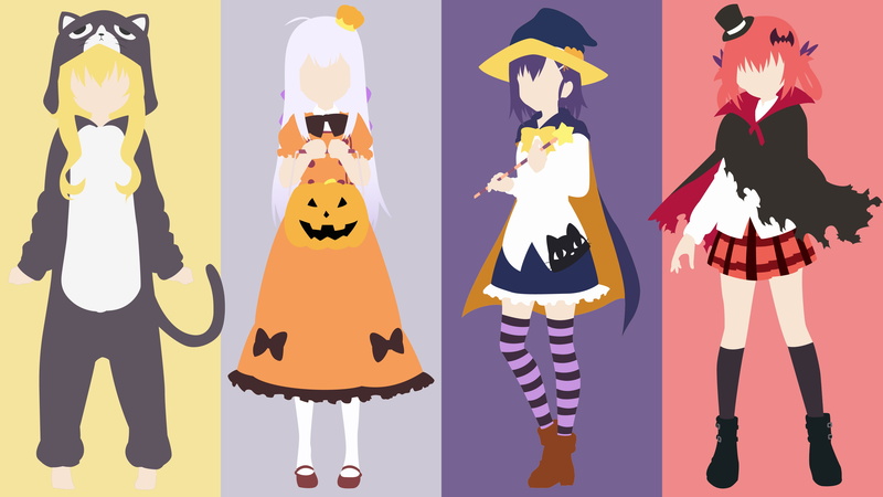 women, simple background, representation, dress, group of people, event, fashion, anime girls, 4K, Gabriel Dropout, Vignette Tsukinose April, Gabriel White Tenma