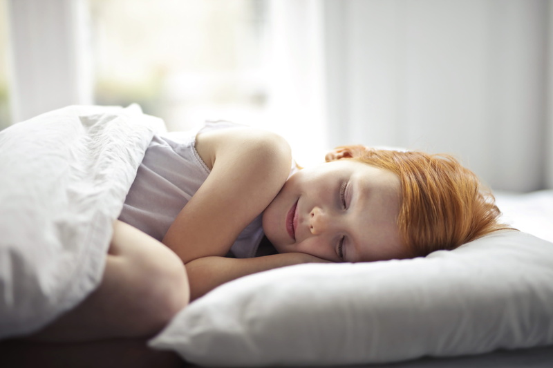 furniture, dream, hair, sleeping, lying on side, indoors, innocence, happiness, hairstyle, relaxation, 4K, cozy, bed, lying down, girl, one person, home