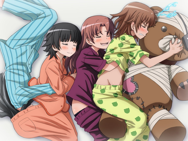 friendship, Misaka Mikoto, group of people, adult, emotion, relaxation, Teddy Bears, Saten Ruiko, 720P, indoors, people, wireless technology, lifestyles